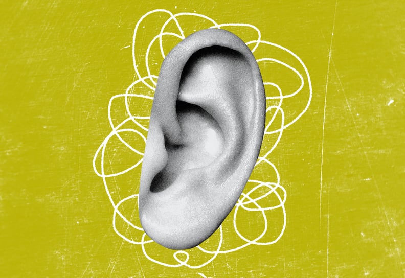 artwork of an ear with hand-drawn squiggles around it